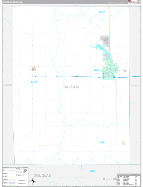 Davison County, SD Carrier Route Wall Map