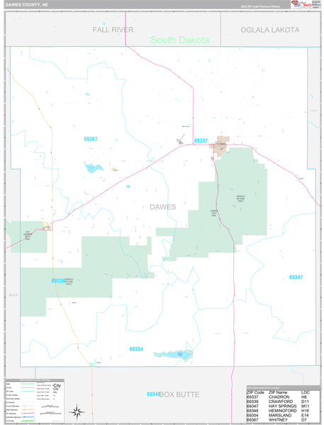 Dawes County, NE Carrier Route Wall Map