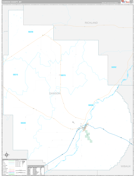 Dawson County, MT Carrier Route Wall Map