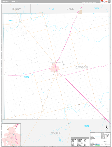 Dawson County, TX Carrier Route Wall Map