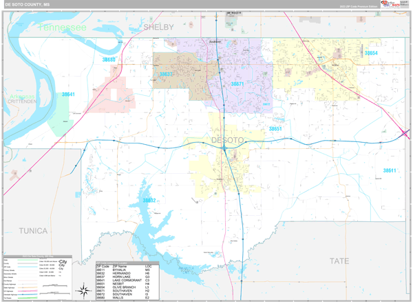 DeSoto County, MS Carrier Route Wall Map