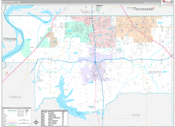 DeSoto County, MS Zip Code Map