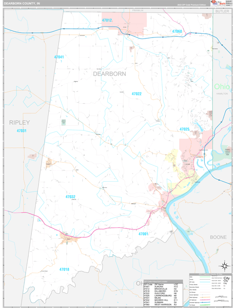 Dearborn County, IN Map Premium Style