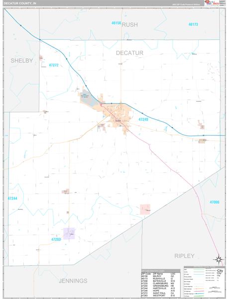 Decatur County, IN Wall Map Premium Style