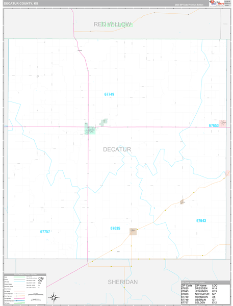 Decatur County, KS Wall Map Premium Style