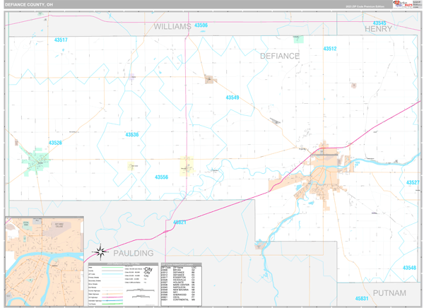 Defiance County, OH Carrier Route Wall Map