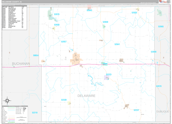 Delaware County, IA Wall Map Premium Style