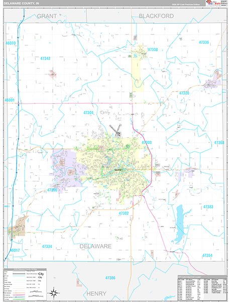 Delaware County, IN Zip Code Map
