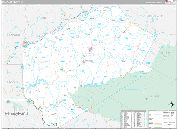 Delaware County, NY Zip Code Map
