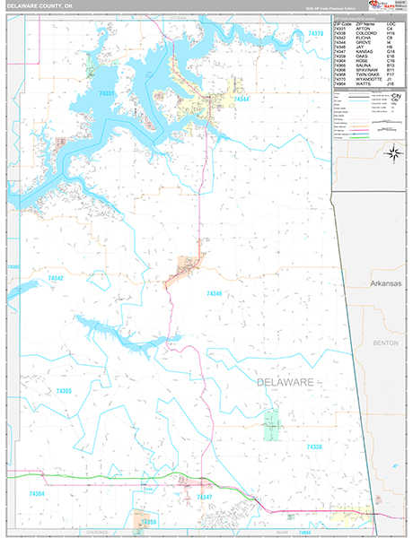 Delaware County, OK Wall Map
