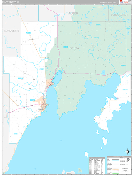 Delta County, MI Carrier Route Wall Map