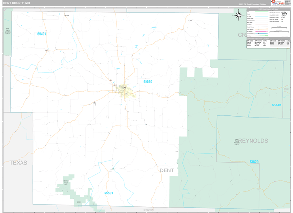 Dent County, MO Wall Map Premium Style