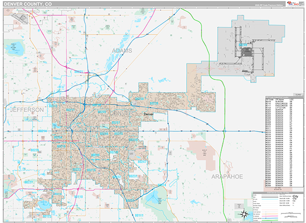 Denver County, CO Wall Map