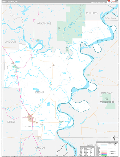 Desha County, AR Zip Code Map