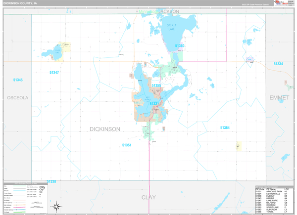 Dickinson County, IA Wall Map Premium Style