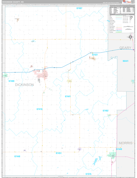 Dickinson County, KS Wall Map Premium Style