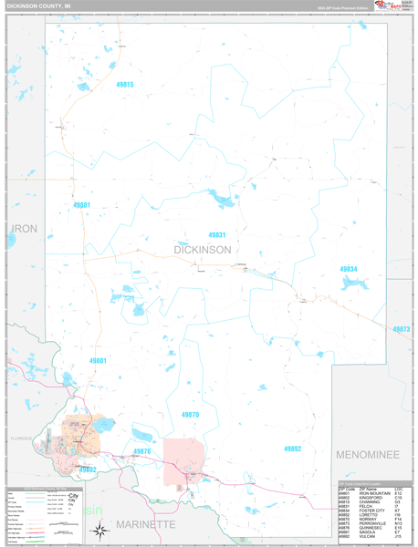 Dickinson County, MI Zip Code Map