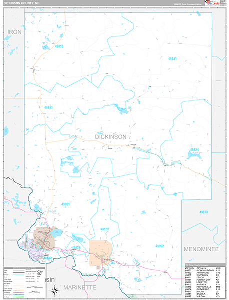 Dickinson County, MI Zip Code Map