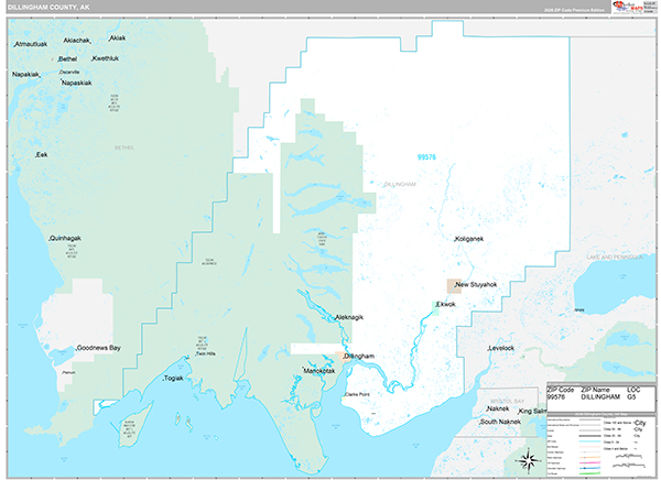 Dillingham Borough (County), AK Carrier Route Wall Map