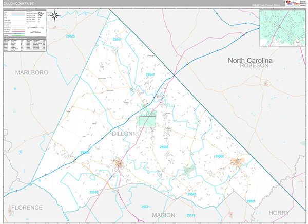 Dillon County, SC Wall Map