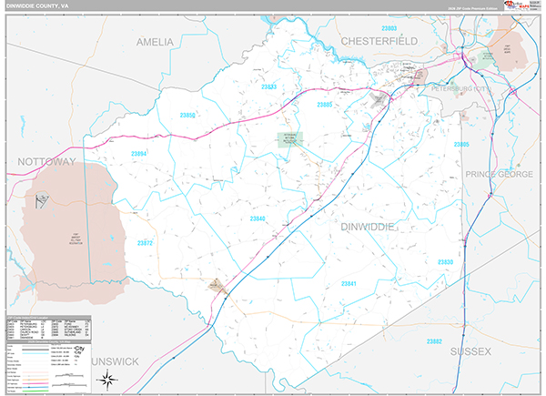 Dinwiddie County, VA Wall Map