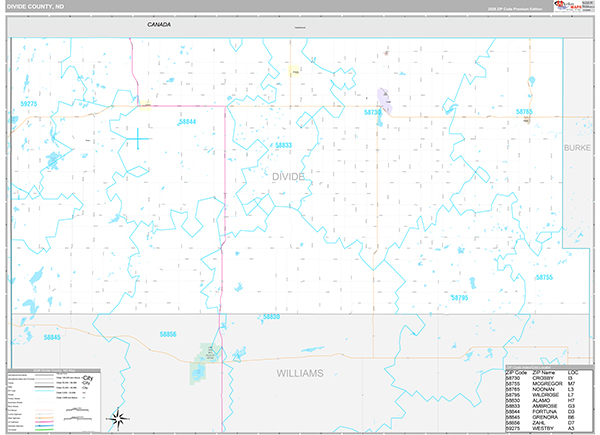 Divide County, ND Wall Map Premium Style