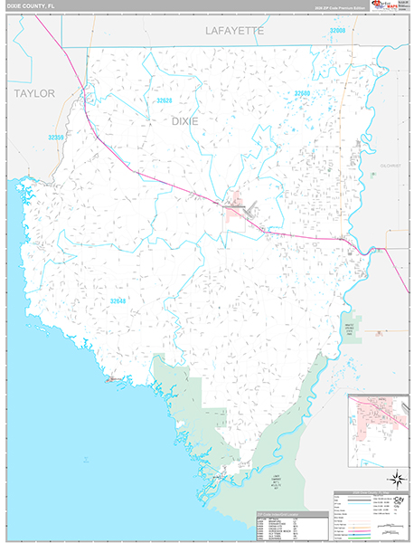 Dixie County, FL Wall Map Premium Style