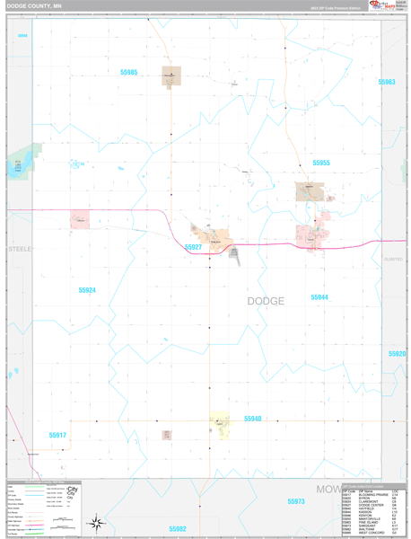 Dodge County, MN Wall Map Premium Style