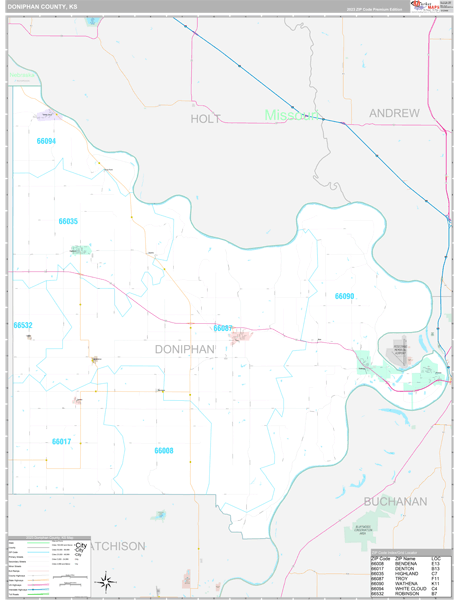 Doniphan County, KS Wall Map Premium Style