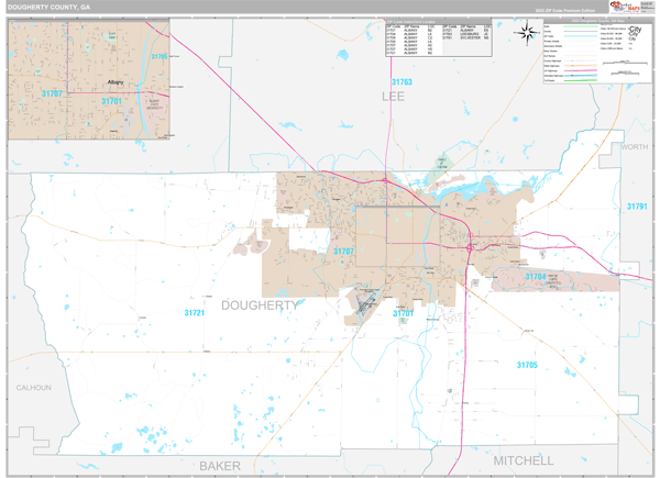 Dougherty County, GA Carrier Route Wall Map