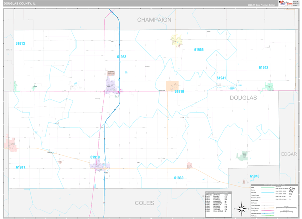Douglas County, IL Wall Map