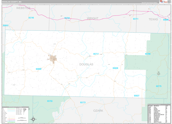 Douglas County, MO Wall Map Premium Style
