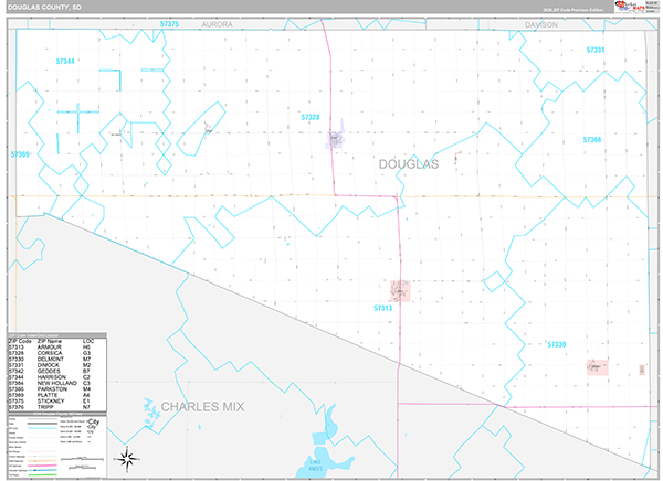 Douglas County, SD Carrier Route Wall Map