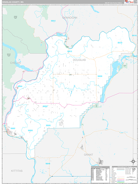 Douglas County, WA Wall Map Premium Style