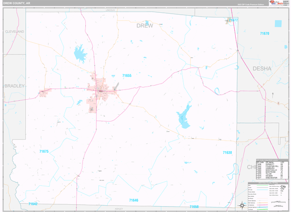 Drew County, AR Carrier Route Wall Map