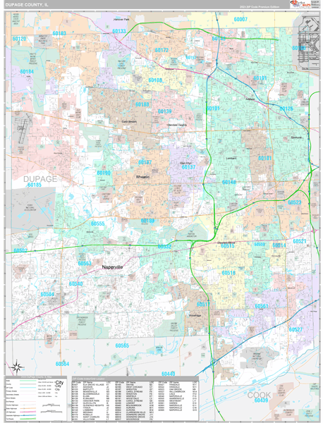 DuPage County, IL Wall Map Premium Style