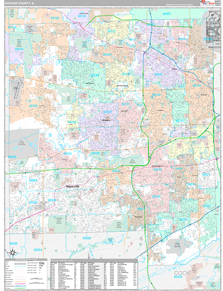 DuPage County, IL Wall Map