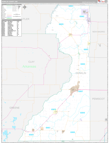Dunklin County, MO Wall Map Premium Style