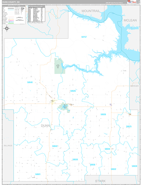 Dunn County, ND Wall Map Premium Style