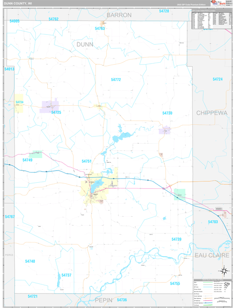 Dunn County, WI Carrier Route Wall Map