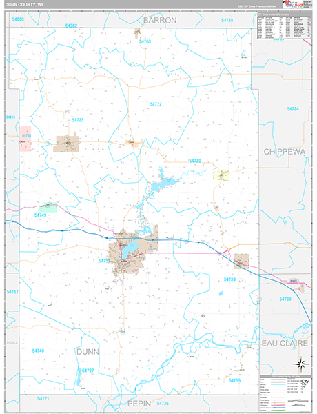 Dunn County, WI Wall Map