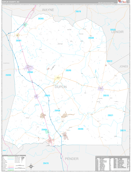 Duplin County, NC Carrier Route Wall Map