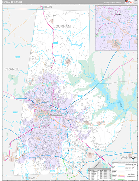 Durham County, NC Wall Map