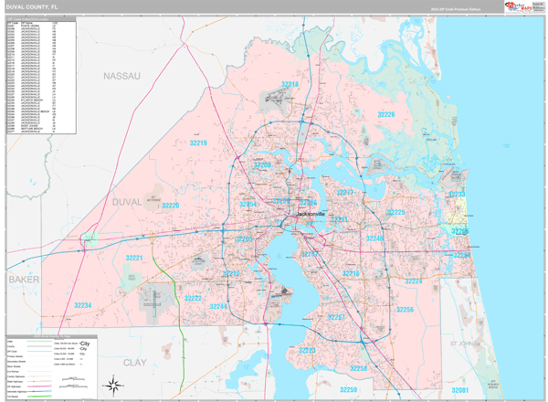Duval County, FL Wall Map Premium Style