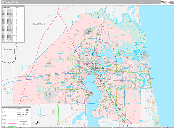 Duval County, FL Wall Map