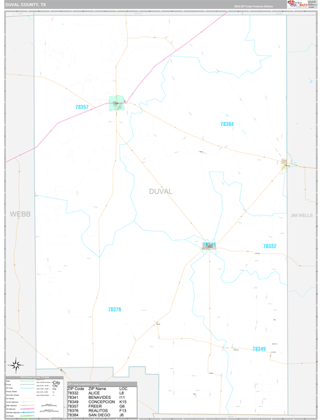 Duval County, TX Carrier Route Wall Map