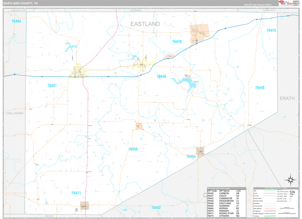 Eastland County, TX Carrier Route Wall Map