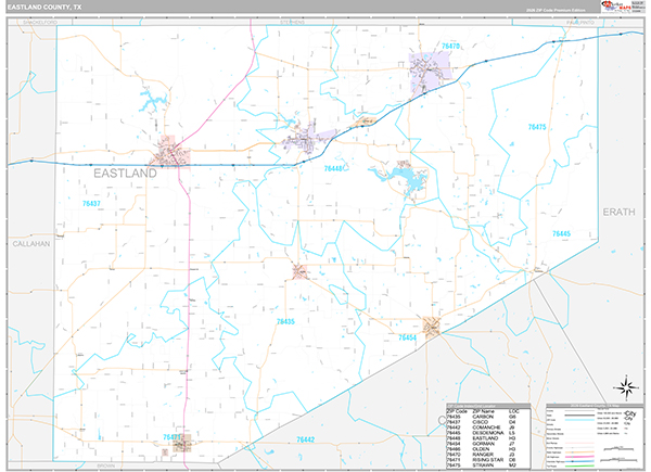 Eastland County, TX Zip Code Map