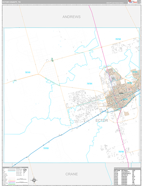 Ector County, TX Zip Code Map