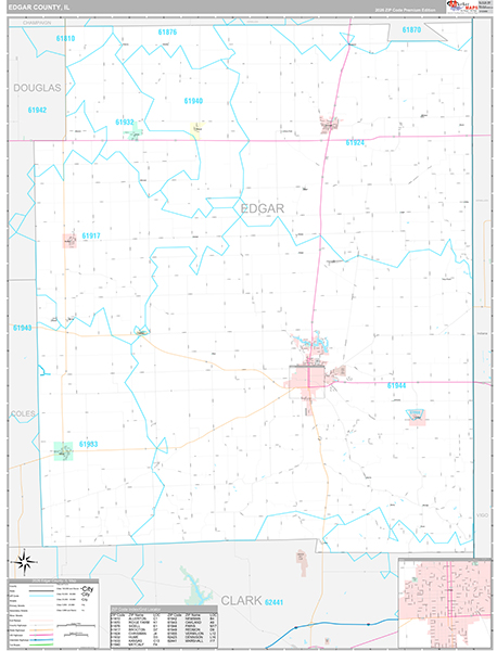 Edgar County, IL Zip Code Map